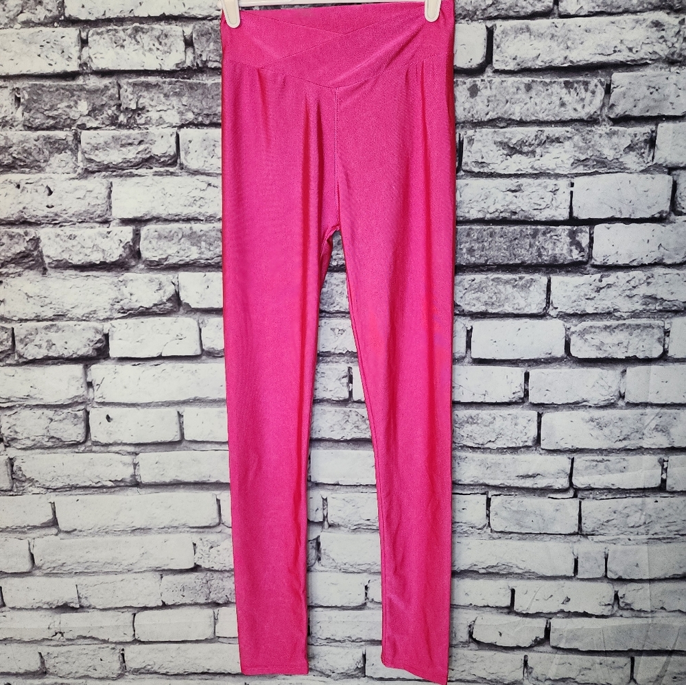 2 Pairs of Shiny Leggings - Red & Hot Pink - S/S - Picture 3 of 7